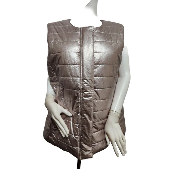 Tommy Bahama Women’s Metallic Zip Snap Puffer Vest Balboa Mist Size S NWT --5 - Picture 2 of 8